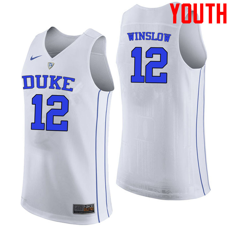 Youth #12 Justise Winslow Duke Blue Devils College Basketball Jerseys-White - Click Image to Close